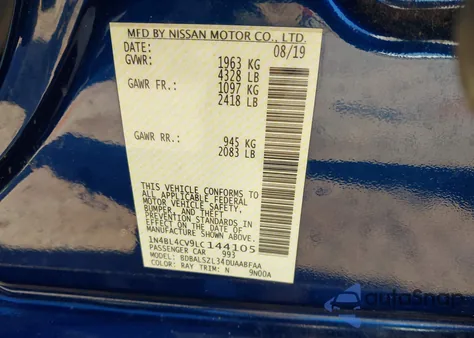 2020 Nissan Altima Sr Fwd z USA, uszkodzony, nr VIN 1N4BL4CV9LC144105